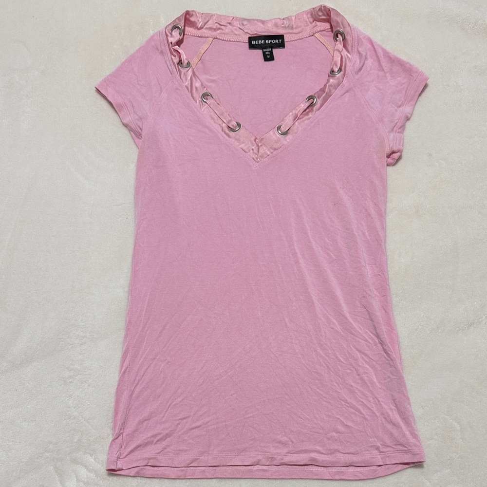 BeBe Sport Y2K Pink V-Neck Tee